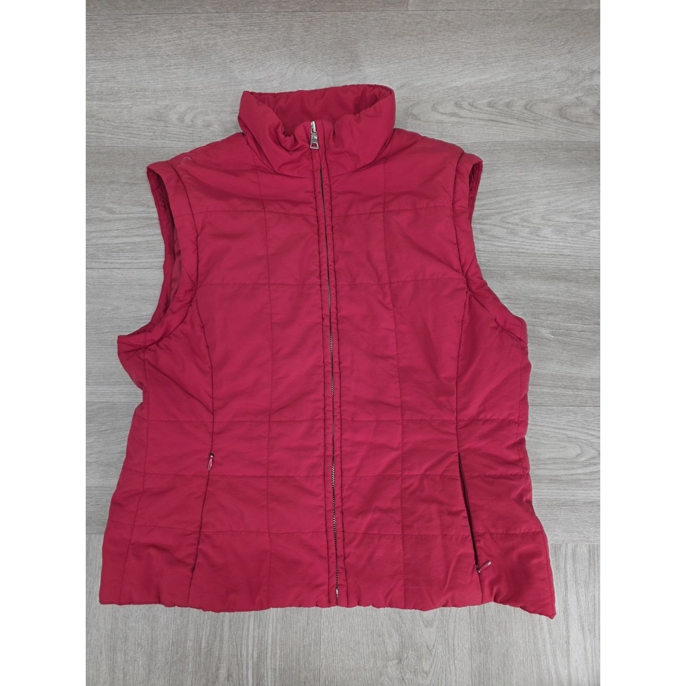 Petite Sophisticate Quilted Jacket Women's Medium Red Zip Front Turns Into Vest - Picture 6 of 10